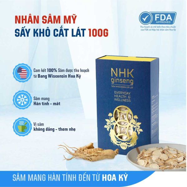 Nhân sâm Mỹ cắt lát Wisconsin sấy khô [Chính Hãng NHK Ginseng] -100gr