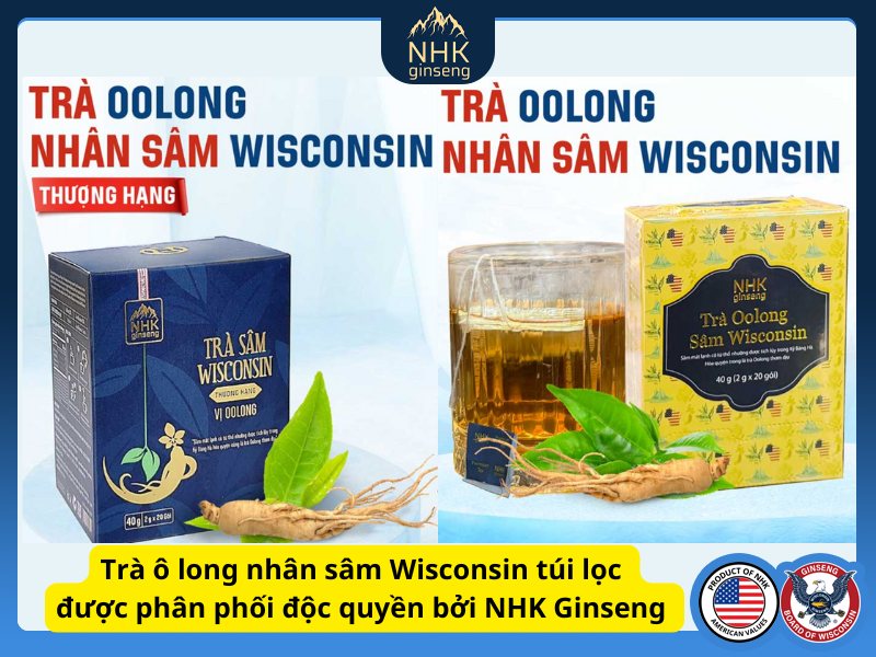 Trà ô long nhân sâm Wisconsin túi lọc được phát triển và phân phối độc quyền bởi NHK Ginseng