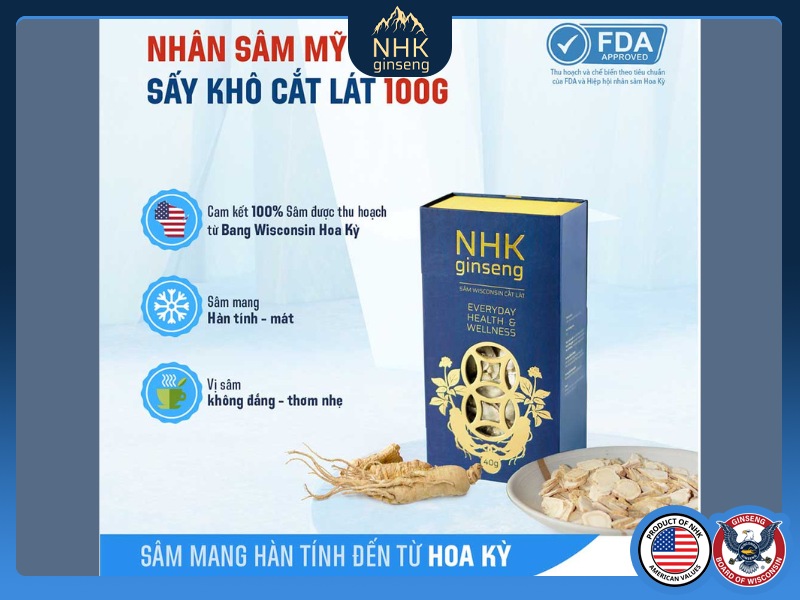 Sâm Mỹ khô cắt lát Wisconsin hộp 100g